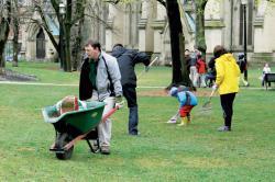 crew cleaning up a park in spring